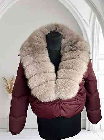 Жіноча куртка пуффер з натуральним хутром песця Бордовий XS Харків