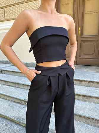 Жіночий стильний костюм для штанів: топ і штани костюмка Чорний, 46/48 Одеса
