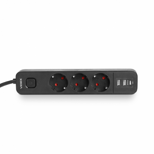 Мережевий подовжувач із заземленням 3 розетки/2USB-A/1Type-C 3м з кнопкою чорний VF-PD33G2U1C-B Oncord Videx Житомир