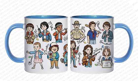 ☕ Кухоль з головними героями серіалу «Дуже дивні справи» (Stranger Things) Білий з зеленим Одеса