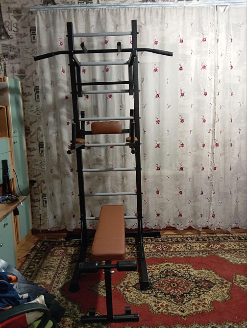 Шведская стенка передвижная Universal-NEW универсальная без креплений со скамьей для пресса турник брусья Каменское - изображение 3