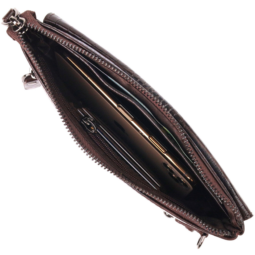 Елегантний клатч для чоловіків із натуральної фактурної шкіри CANPELLINI 21547 Коричневий Київ - фото 7