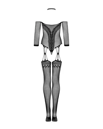 Нейлоновий бодістокінг з імітацією панчіх Obsessive Bodystocking G333 S/M/L, black, з доступом Львів