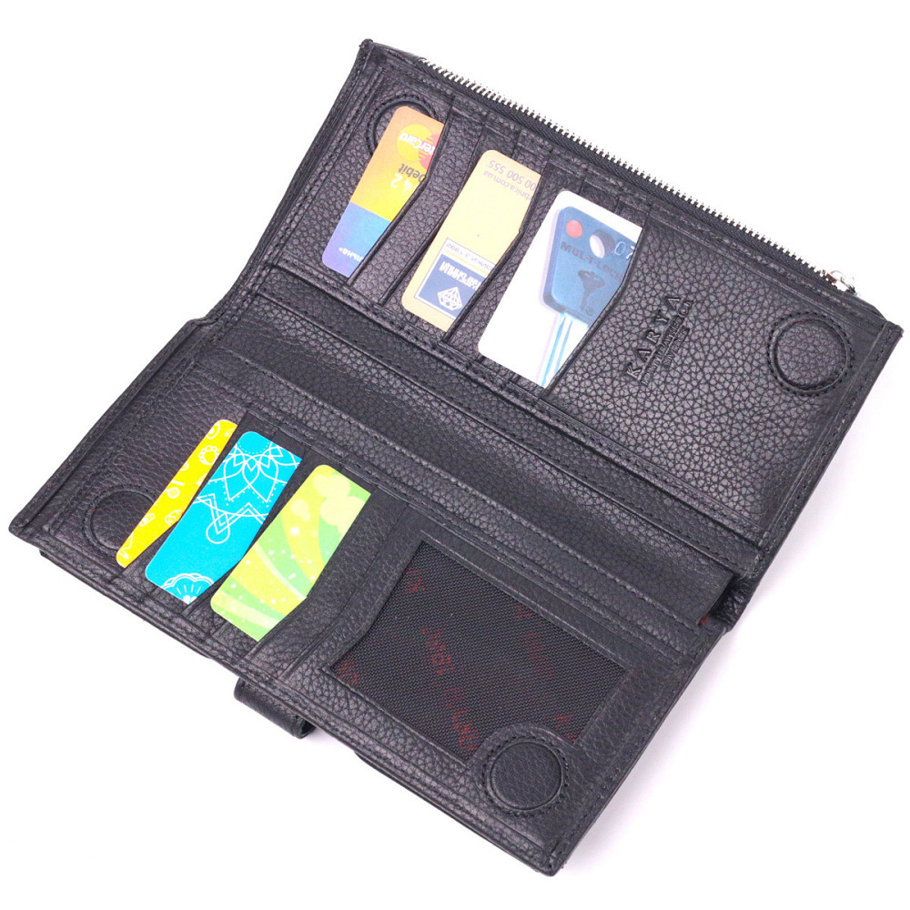 Класичне чоловіче вертикальне портмоне з натуральної шкіри KARYA 21422 Чорний Київ - фото 4