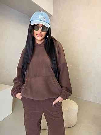 Женский теплый прогулочный костюм двойка: худи и штаны двусторонний флис Одесса