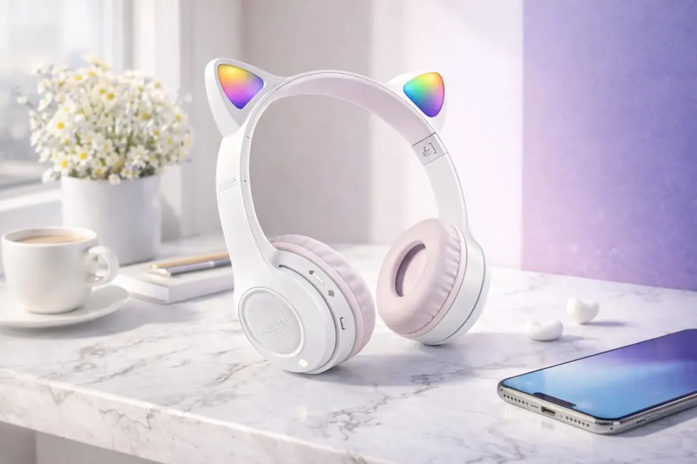 Беспроводные наушники с кошачьими ушками и лед подсветкой Cat Ear Y47 Led, Bluetooth наушники с микрофоном Белый Коломыя - изображение 2