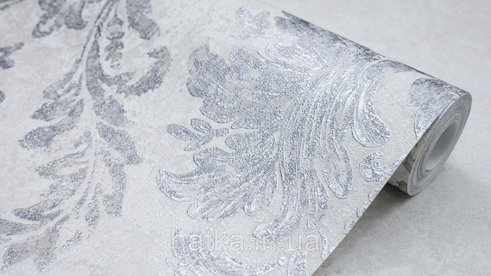 Шпалери метрові вінілові на флізеліні Sintra Classic класика вензель структурні сріблясті на білому 406649 Київ - фото 1