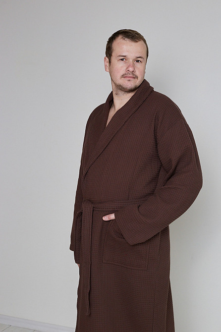 Чоловічий вафельний халат Ideal Textile довгий коричневий (56860599) Чернівці - фото 2