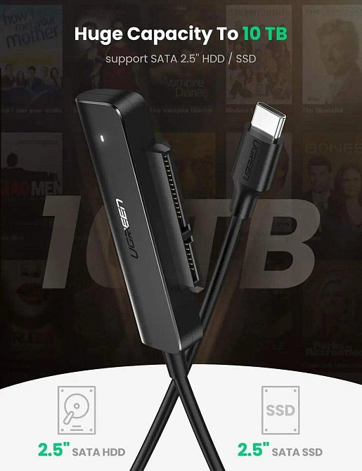 Адаптер UGREEN CM321 USB-C 3.0 to 2.5-Inch SATA Converter 50cm UGR-70610 Одеса - фото 2