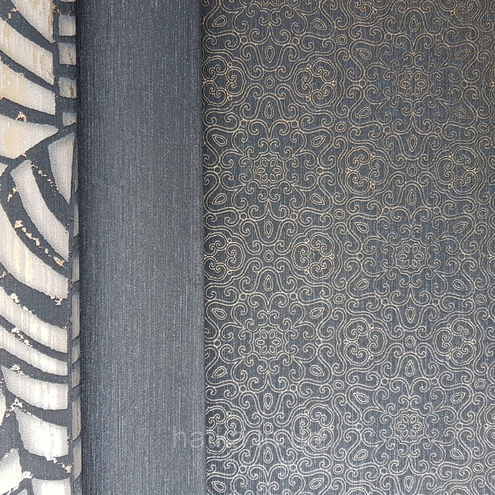 Шпалери метрові вінілові на флізелін Villa Marburg Lombardi вензелі завитки східний малюнок чорний з золотом Київ - фото 2