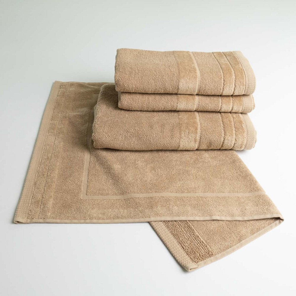 Набор банных махровых полотенец с велюровым бордюром 4шт GM Textile 50х70см, 50х90см, 50х90см, 70х140см (Капучино) Сумы - изображение 1