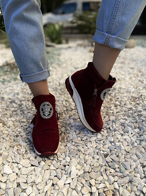 Черевики жіночі VEAGIA бордові еко-замша высота 12см подошва 3см ( -3) Коломыя - изображение 7