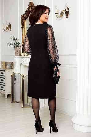 Женское платье прямого кроя с декорированными рукавами костюмка тиффани + сетка 48/52 Одесса