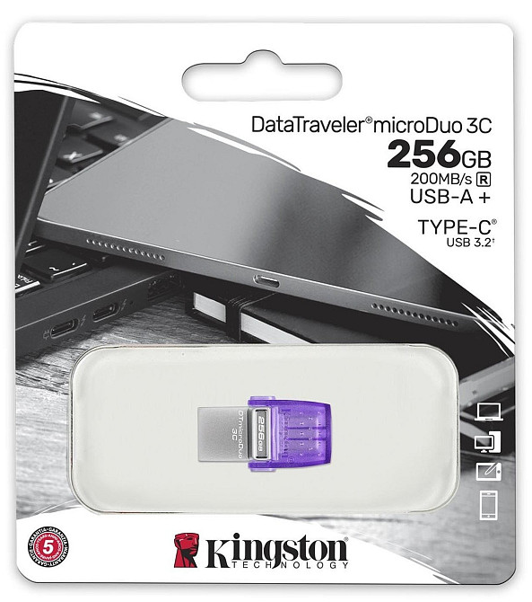 Флеш-накопичувач USB3.2 256GB Type-C Kingston DataTraveler microDuo 3C (DTDUO3CG3/256GB) Фіолетовий Харьков - изображение 17