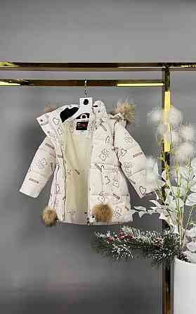 Детская зимняя куртка для девочки на 3,4,5 лет молочная с мишками Николаев