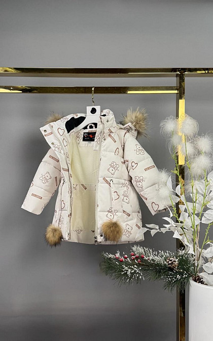 Детская зимняя куртка для девочки на 3,4,5 лет молочная с мишками Николаев - изображение 2