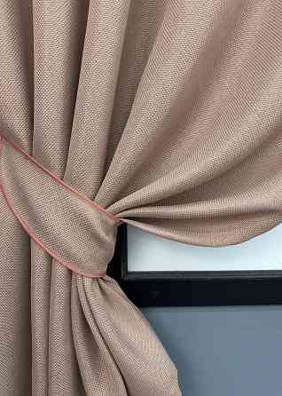 Комплект коротких штор VR-Textil Льон-блекаут Льон Мішковина № 1069ш Пудровий 130х170см 2 шт (35-0312) Київ