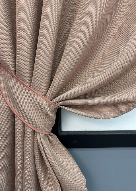 Комплект коротких штор VR-Textil Льон-блекаут Льон Мішковина № 1069ш Пудровий 130х170см 2 шт (35-0312) Київ - фото 4