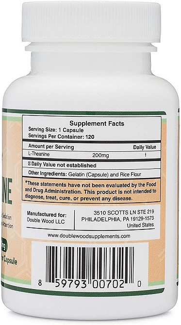 L-теанин Double Wood L-Theanine 200 mg, 120capsules Луцк - изображение 2