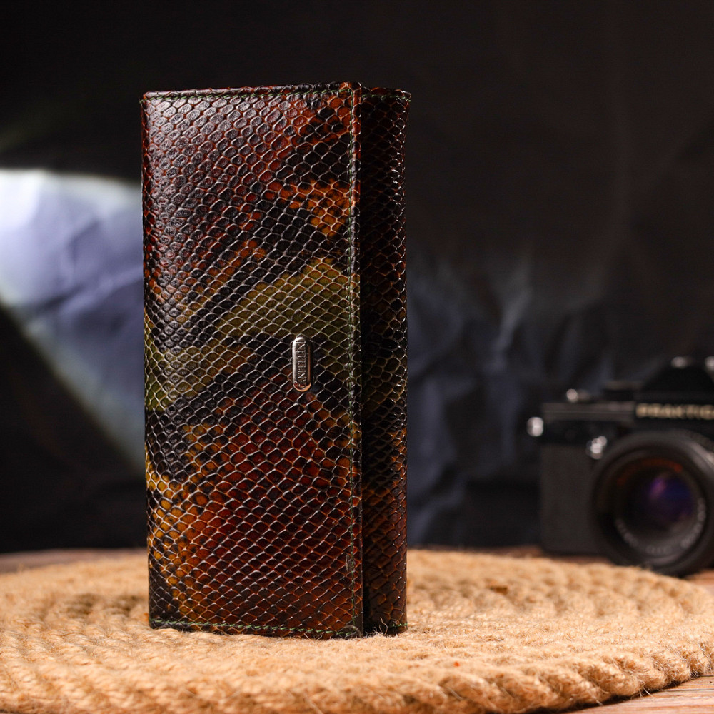 Горизонтальный женский кошелек из натуральной кожи с тиснением под змею CANPELLINI 21648 Разноцветный Киев - изображение 3