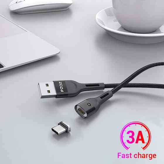 Магнитный кабель USB Type-C PZOZ для зарядки и передачи данных (Черный, 1м, 3A) Николаев