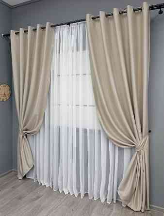 Комплект штор на люверсах VR-Textil Шеніл однотонний № 1691ш Бежевий 150х250 см 2 шт (37-0241) Київ