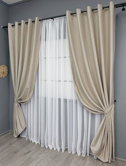 Комплект штор на люверсах VR-Textil Шеніл однотонний № 1691ш Бежевий 150х250 см 2 шт (37-0241) Київ - фото 3