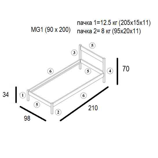 Односпальне дерев'яне ліжко Mebigrand MG01 Білий RAL 9003 90х200 см (MBG-21877) Дніпро