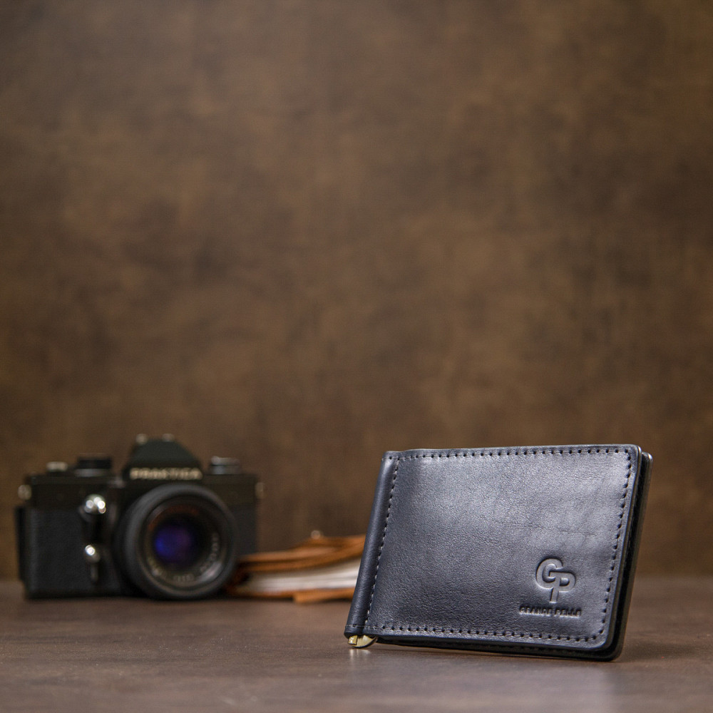 Мужской кожаный зажим для денег GRANDE PELLE 11476 Темно-синий Киев - изображение 7