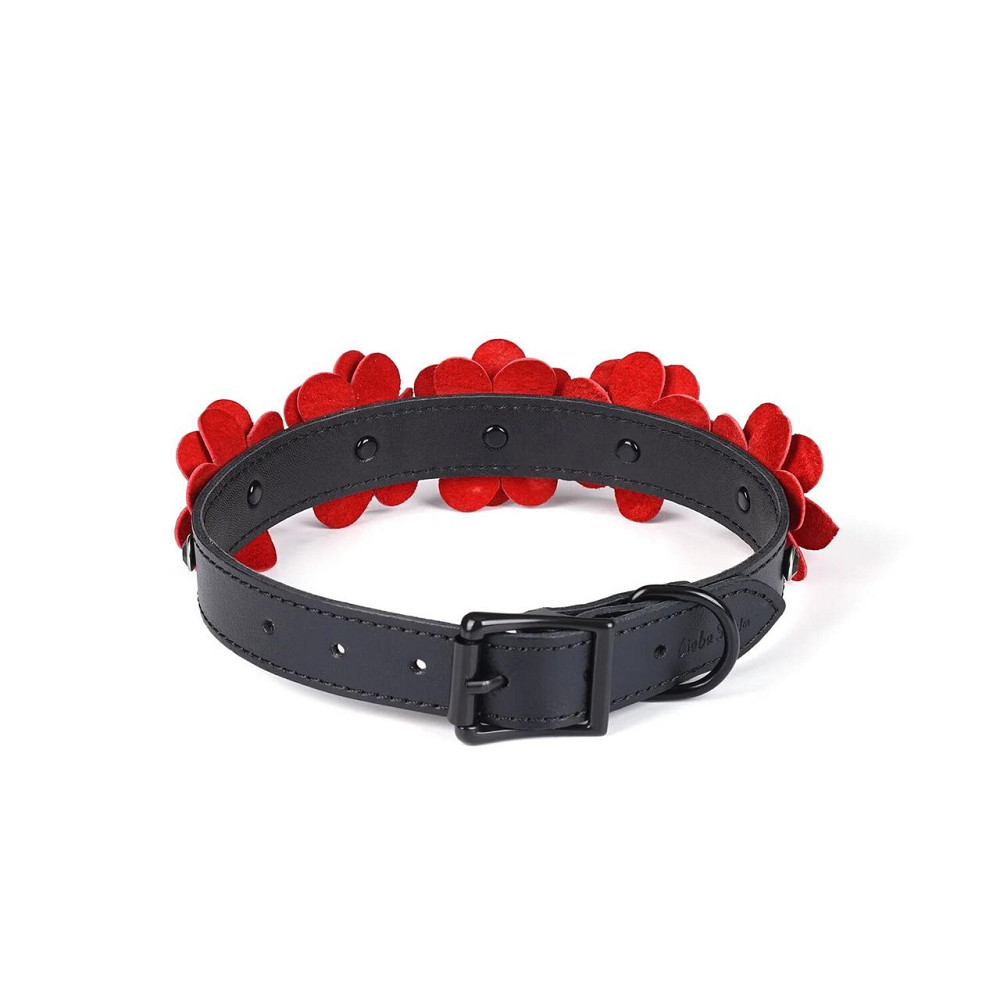 Ошейник с поводком Liebe Seele Flower Rhythm - Black and Red Leather Flowers collar with Leash Sex Aura Киев - изображение 3