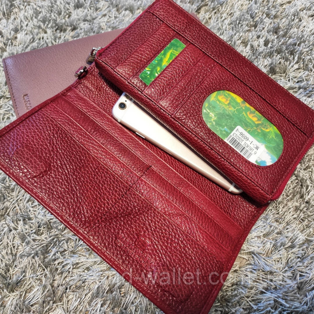 Бордовый кожаный женский кошелек клатч на молнии и магнитах Marco Coverna Киев - изображение 6