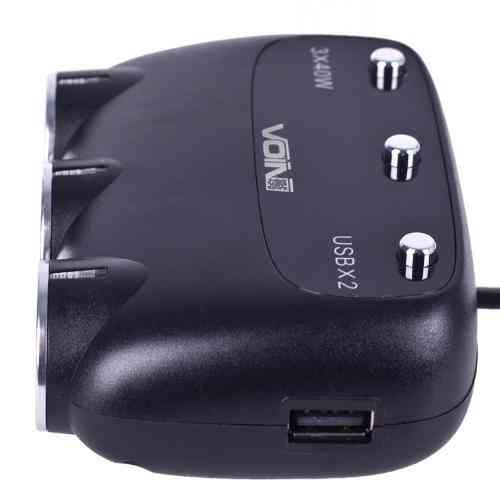 Розгалужувач прикурювача VOIN SC-3003 з 3 виходами, 2 USB 2400 мА, 12/24В, з проводом та вольтметром Харків
