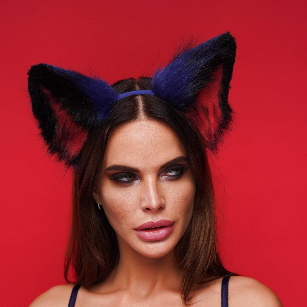 Меховые ушки кошки трехцветные: Синий, черный, красный OKOVA Sex Aura Киев - изображение 2