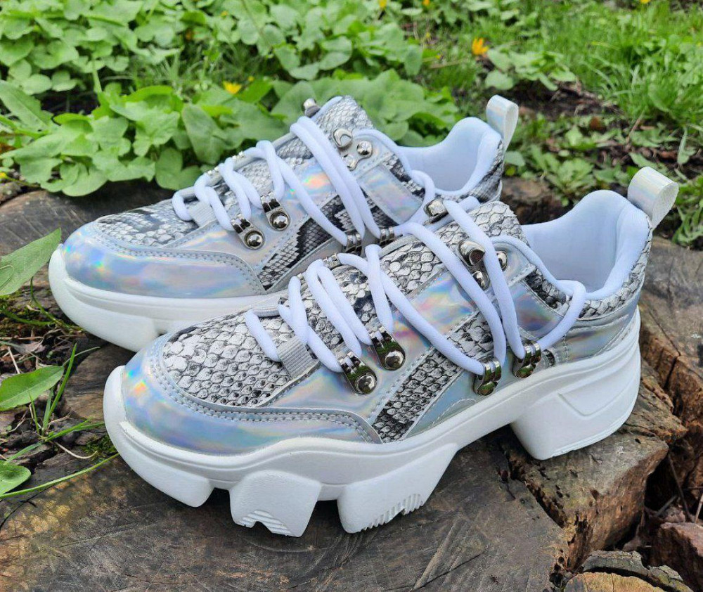 -Женские Кроссовки на Танкетке Серебристые Слипоны Мокасины на Платформе (размеры: 37,38,39) - 275-1 Днепр - изображение 2