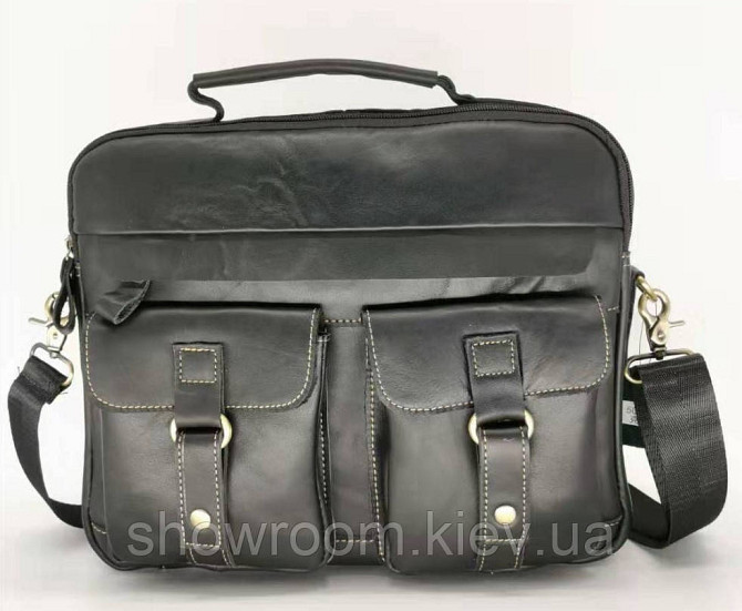 Зручна чоловіча сумка Leather Collection (9912) шкіряна чорна Київ - фото 1