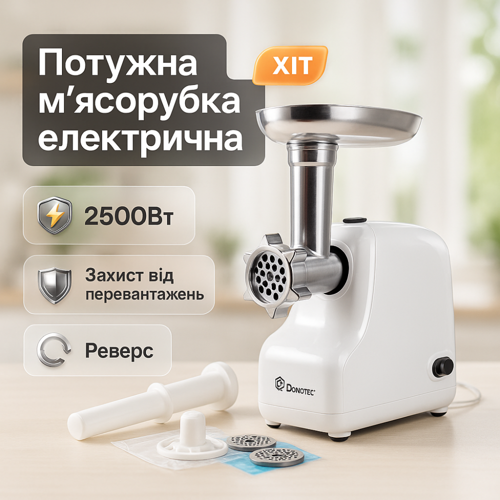 Потужна м'ясорубка з насадками для ковбас Domotec MS-2017 2500Вт, М'ясорубка для сосисок KT-70 Львів - фото 11