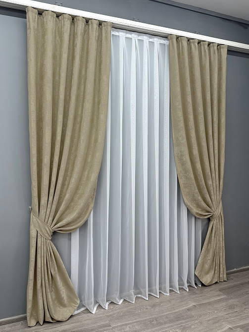 Комплект готовых штор VR-Textil Жаккард Sultan XO № 1284ш Золотистый 200х270 см 2 шт (32-048) Киев - изображение 3