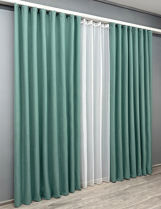 Комплект штор VR-Textil 100% блекаут ASHEN NIGHT 150х270 2шт і Тюль 600х270 1849ш-1153т бірюзовий з білим 71-090/5 Київ - фото 3