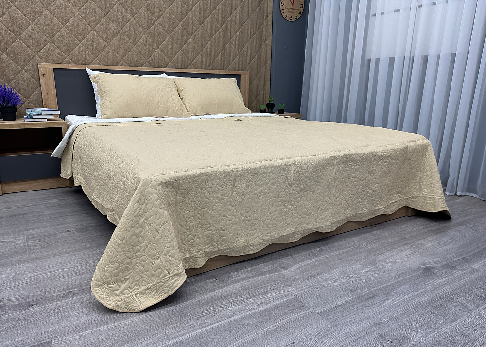 Покривало стьобане з наволочками Expo Trade листя 220x220 (+-10 см) бежевий (85-150) Київ - фото 3