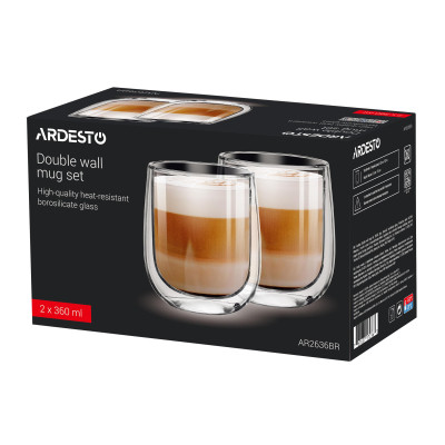 Набор стаканов Ardesto з подвійними стінками BR 360 мл 2 шт прозорий (AR2636BR) Винница - изображение 2