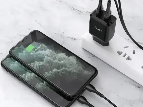 Мережевий зарядний пристрій Hoco N7 Speedy 220V (10.5W, 5V/2.1A) на 2 USB-порти з кабелем USB - Lightning Одеса