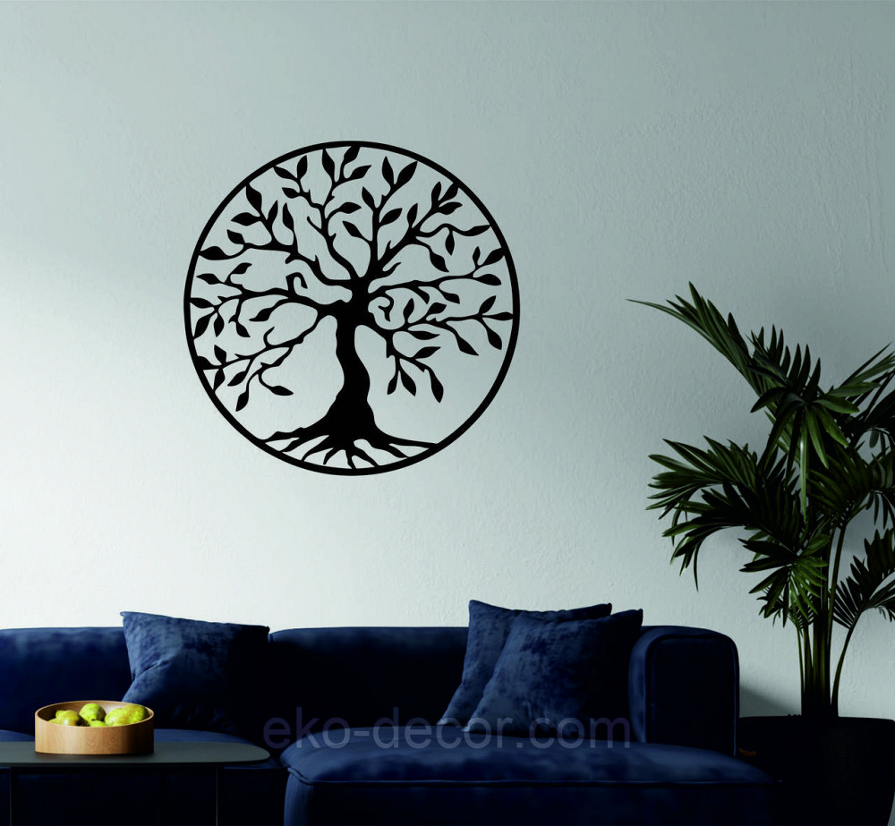 Декоративное настенное 3D Панно «Дерево в кругу» Декор на стену с объемом 70*70 см, Черный Киев - изображение 2