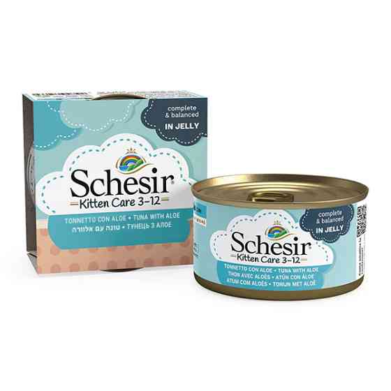 Schesir Kitten Care Tuna with Aloe ШЕЗИР ТУНЕЦ С АЛОЭ в желе натуральные консервы для котят, полнорационный влажный корм, банка 85г Киев