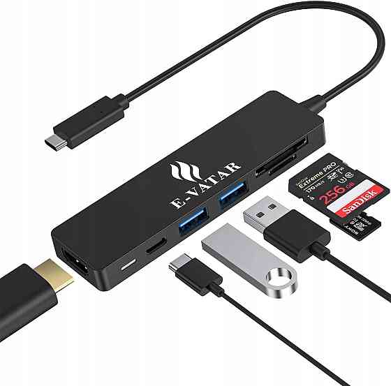 Концентратор USB Hub Хаб USB-C E-VATAR 6-в-1 USB 1 HDMI, 2 USB 3.0, 100 Вт PD3.0, 1 SD/TF Киев