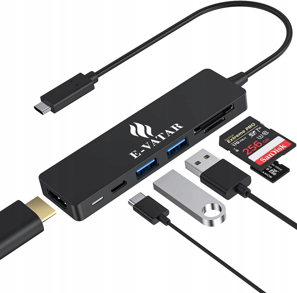 Концентратор USB Hub Хаб USB-C E-VATAR 6-в-1 USB 1 HDMI, 2 USB 3.0, 100 Вт PD3.0, 1 SD/TF Киев - изображение 1