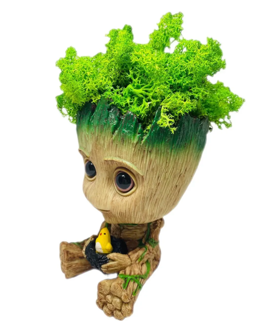 Горщик Грут Groot G9 Малюк з птенцем + стабілізований мох (Зелений) Вінниця - фото 8
