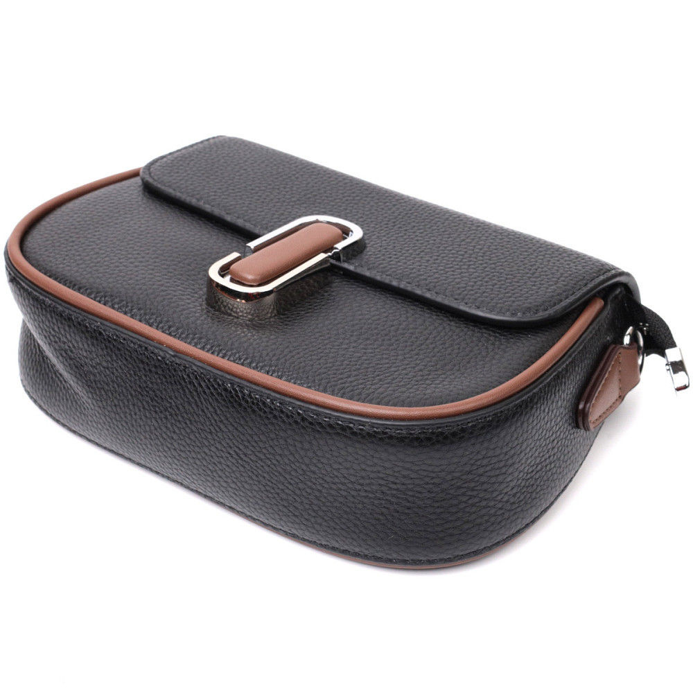 Шкіряна напівкругла сумка з цікавим магнітом-заскочкою для жінок Vintage 22441 Чорна Київ - фото 3