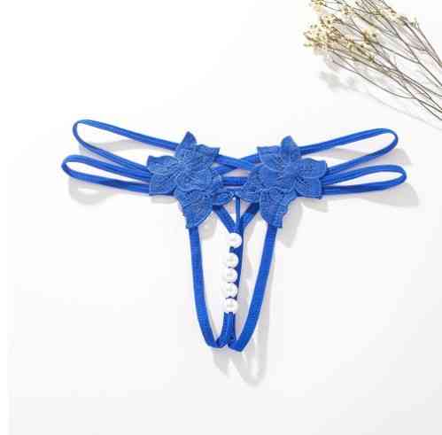 Еротичні трусики сині з розрізом та перлинами - розмір універсальний (на резинці) Київ