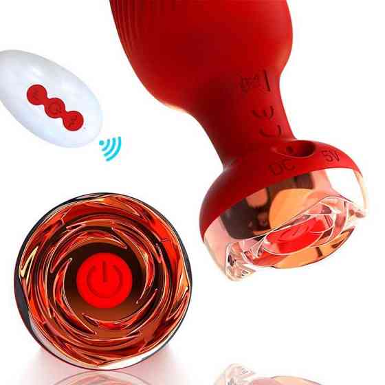 Силіконовий анальний корок із вібрацією Rose з Д/К 3,5*9 см. Червоний — Анальні іграшки Вінниця