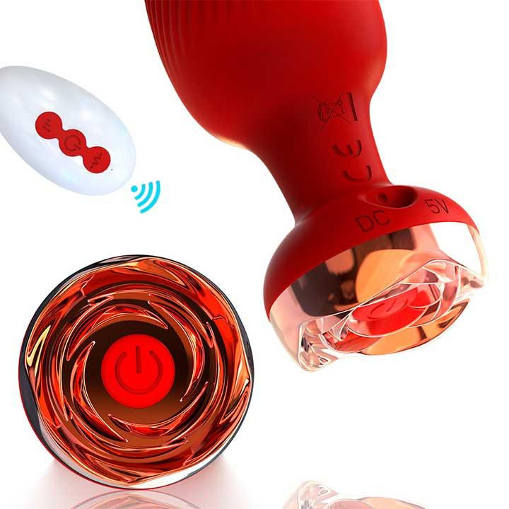 Силіконовий анальний корок із вібрацією Rose з Д/К 3,5*9 см. Червоний — Анальні іграшки Вінниця - фото 4